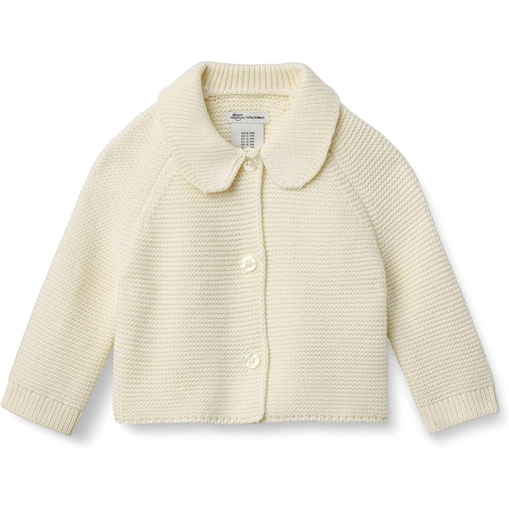 image:imageAmazon Essentials x Sofia Grainge Unisex Toddlers and Babies Peter Pan Collar Sweater Jacket Soft Cotton Knit with StretchIvory