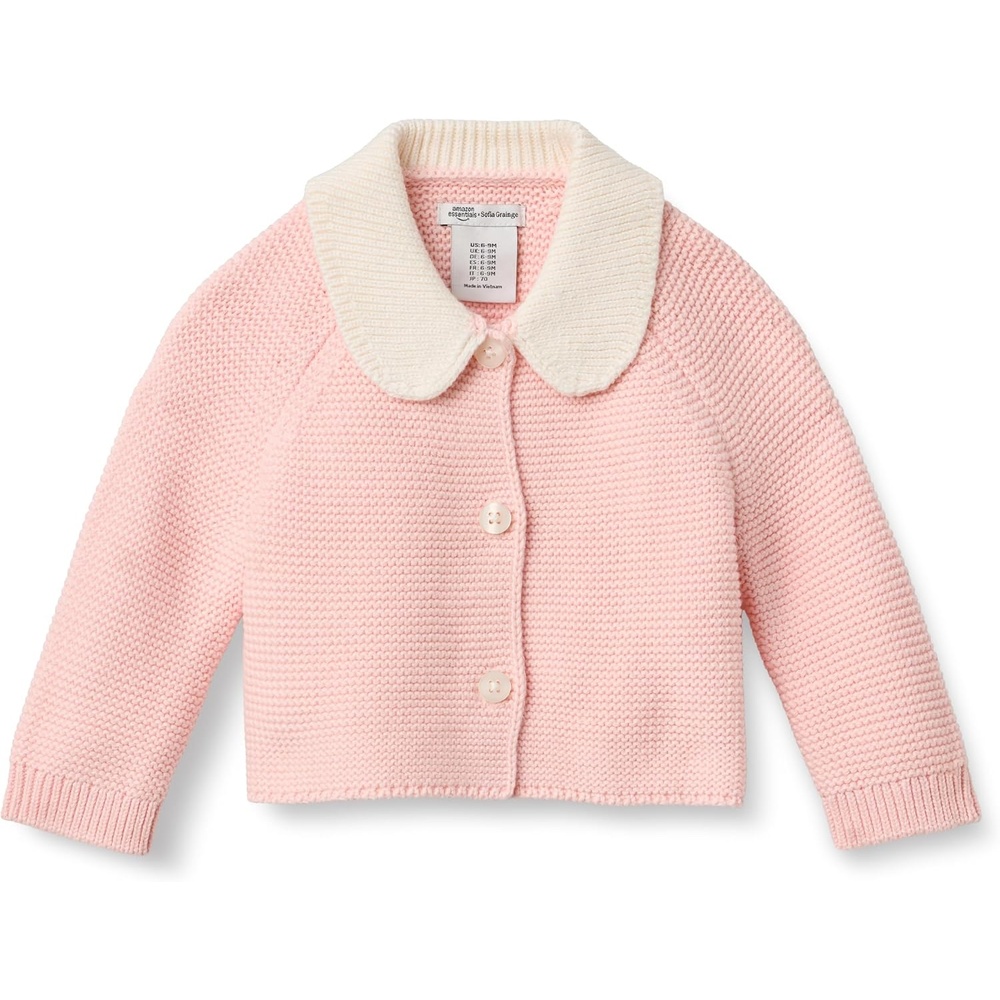 image:imageAmazon Essentials x Sofia Grainge Unisex Toddlers and Babies Peter Pan Collar Sweater Jacket Soft Cotton Knit with StretchLight Pink