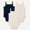 Amazon Essentials Baby Girls’ Cotton Sleeveless Bodysuits, Baby Clothes, Pack of 3(Oatmeal Heather/Navy/Dots)
