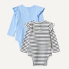 Amazon Essentials Baby Girls’ Long-Sleeved Ruffle Bodysuits(Cornflower Blue/French Stripe)