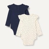 Amazon Essentials Baby Girls’ Long-Sleeved Ruffle Bodysuits(Navy/Dots)
