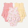 Amazon Essentials Baby Girls’ Sleeveless Bodysuit Dress, Pack of 3(Pale Yellow/Florals)