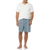 Amazon Essentials Men’s Cotton Poplin Pajama Short with T-Shirt Set, Breathable Loungewear, Summer Sleepwear(Blue Palm Leaf/White)