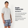 Amazon Essentials Men’s Cotton Poplin Pajama Short with T-Shirt Set, Breathable Loungewear, Summer Sleepwear(Country Plaid/Light Grey Heather)