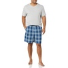 Amazon Essentials Men’s Cotton Poplin Pajama Short with T-Shirt Set, Breathable Loungewear, Summer Sleepwear(Grey Heather/Navy Plaid)