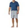 Amazon Essentials Men’s Cotton Poplin Pajama Short with T-Shirt Set, Breathable Loungewear, Summer Sleepwear(Indigo/Navy Plaid)