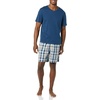Amazon Essentials Men’s Cotton Poplin Pajama Short with T-Shirt Set, Breathable Loungewear, Summer Sleepwear(Indigo/Navy Plaid)