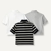 Amazon Essentials Toddlers and Baby Girls’ Cotton Spandex Polo Shirt, Breathable Stretch Pique Knit, Pack of 3(Light Grey Heather/White/Stripe)