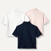 Amazon Essentials Toddlers and Baby Girls’ Cotton Spandex Polo Shirt, Breathable Stretch Pique Knit, Pack of 3(Pale Pink/Navy/White)