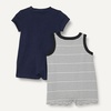 Amazon Essentials Unisex Babies’ Cotton Jersey Sleeveless and Short-Sleeve Romper Set, Pack of 2(Blue/Stripe)
