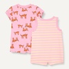 Amazon Essentials Unisex Babies’ Cotton Jersey Sleeveless and Short-Sleeve Romper Set, Pack of 2(Pink Tigers/Stripe)