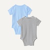 Amazon Essentials Unisex Babies’ Short Sleeve Henley Bodysuit, Pack of 2(Cornflower Blue/French Stripe)