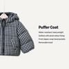 Amazon Essentials x Sofia Grainge Babies, Toddlers and Boys’ Water-Resistant Hooded Puffer Jacket(Ivory Light Camel Gingham)