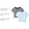 Amazon Essentials x Sofia Grainge Baby Boys’ Cotton Crewneck Short Sleeve T-Shirts with Shoulder Snap(Light Blue/Stripe)