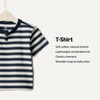 Amazon Essentials x Sofia Grainge Baby Boys’ Cotton Crewneck Short Sleeve T-Shirts with Shoulder Snap(Light Blue/Stripe)