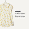 Amazon Essentials x Sofia Grainge Baby Girls’ Cotton Short Sleeve Romper with Peter Pan Collar(Lemon/Uneven Stripe)