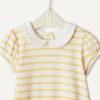 Amazon Essentials x Sofia Grainge Baby Girls’ Cotton Short Sleeve Romper with Peter Pan Collar(Lemon/Uneven Stripe)