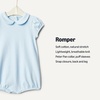 Amazon Essentials x Sofia Grainge Baby Girls’ Cotton Short Sleeve Romper with Peter Pan Collar(Light Blue/Stripe)