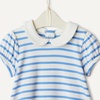Amazon Essentials x Sofia Grainge Baby Girls’ Cotton Short Sleeve Romper with Peter Pan Collar(Sailboats/Uneven Stripe)
