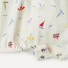 Amazon Essentials x Sofia Grainge Baby Girls’ Cotton Short Sleeve Romper with Peter Pan Collar(Sailboats/Uneven Stripe)