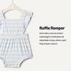 Amazon Essentials x Sofia Grainge Baby Girls’ Cotton Sleeveless Romper with Ruffles(Pale Blue Bold Stripe)
