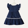 Amazon Essentials x Sofia Grainge Baby Girls’ Tiered Flounce Dress, Soft Cotton Sateen, Ruffle Sleeves with Lace Trim(Navy)