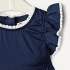 Amazon Essentials x Sofia Grainge Baby Girls’ Tiered Flounce Dress, Soft Cotton Sateen, Ruffle Sleeves with Lace Trim(Navy)
