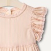 Amazon Essentials x Sofia Grainge Baby Girls’ Tiered Flounce Dress, Soft Cotton Sateen, Ruffle Sleeves with Lace Trim(Peach Classic Stripe)