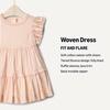 Amazon Essentials x Sofia Grainge Baby Girls’ Tiered Flounce Dress, Soft Cotton Sateen, Ruffle Sleeves with Lace Trim(Peach Classic Stripe)