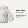 Amazon Essentials x Sofia Grainge Baby Girls’ Water-Repellent Hooded Puffer Jacket(Ivory Dusty Blue Outlined Blooms)