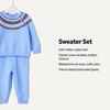 Amazon Essentials x Sofia Grainge Toddler and Baby Boys’ Cotton-Nylon Knit Sweater Set with Crew Neckline(Cornflower Blue Fair Isle Geo)