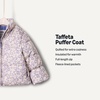 Amazon Essentials x Sofia Grainge Toddler and Baby Girls’ Heavyweight Fleece Lined Taffeta Puffer Jacket(Blue Ivory Delicate Floral)