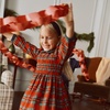 Amazon Essentials x Sofia Grainge Toddler and Baby Girls’ Long Sleeve Flannel Dress with Velvet Collar, Fit and Flare(Ivory Light Blue Simple Plaid)