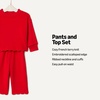 Amazon Essentials x Sofia Grainge Toddlers and Baby Girls’ French Terry Sweatshirt Pant and Top Set(Red)