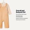 Amazon Essentials x Sofia Grainge Unisex Babies’ Velour Overall and Long Sleeve Bodysuit Set(Light Camel/Stripe)