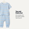 Amazon Essentials x Sofia Grainge Unisex Toddlers and Babies’ Cotton Knit Short Sleeve Shirt & Pants Set(Blue Ivory Uneven Stripe)