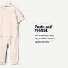 Amazon Essentials x Sofia Grainge Unisex Toddlers and Babies’ Cotton Knit Short Sleeve Shirt & Pants Set(Ivory)
