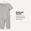 Amazon Essentials x Sofia Grainge Unisex Toddlers and Babies’ Cotton Knit Short Sleeve Shirt & Pants Set(Navy Tapered Stripe)