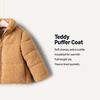 Amazon Essentials x Sofia Grainge Unisex Toddlers and Babies’ Teddy Puffer Jacket, Winter Coat, Fleece Lined(Camel)