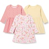 Amazon Essentials Baby Girls’ Cotton Long-Sleeve Dress with Gathered Waist, Pack of 3(Pale Yellow/Florals)