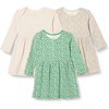Amazon Essentials Baby Girls’ Cotton Long-Sleeve Dress with Gathered Waist, Pack of 3(Sage Green Ditsy Floral/Stripe)