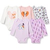 Amazon Essentials Disney Unisex Babies’ Cotton Knit Long-Sleeve Bodysuits, Pack of 5(Minnie Mickey)