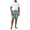 Amazon Essentials Men’s Cotton Poplin Pajama Short with T-Shirt Set, Breathable Loungewear, Summer Sleepwear(Blue Palm Leaf/White)