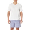 Amazon Essentials Men’s Cotton Poplin Pajama Short with T-Shirt Set, Breathable Loungewear, Summer Sleepwear(Check/Ivory)