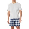 Amazon Essentials Men’s Cotton Poplin Pajama Short with T-Shirt Set, Breathable Loungewear, Summer Sleepwear(Country Plaid/Light Grey Heather)