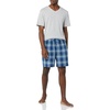 Amazon Essentials Men’s Cotton Poplin Pajama Short with T-Shirt Set, Breathable Loungewear, Summer Sleepwear(Grey Heather/Navy Plaid)