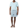 Amazon Essentials Men’s Cotton Poplin Pajama Short with T-Shirt Set, Breathable Loungewear, Summer Sleepwear(Light Blue Geo Print)