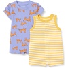 Amazon Essentials Unisex Babies’ Cotton Jersey Sleeveless and Short-Sleeve Romper Set, Pack of 2(Purple Melon Tiger/Stripe)
