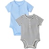 Amazon Essentials Unisex Babies’ Short Sleeve Henley Bodysuit, Pack of 2(Cornflower Blue/French Stripe)