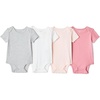 Amazon Essentials Unisex Babies’ Short-Sleeve Bodysuits(Light Heather Grey/Pink)